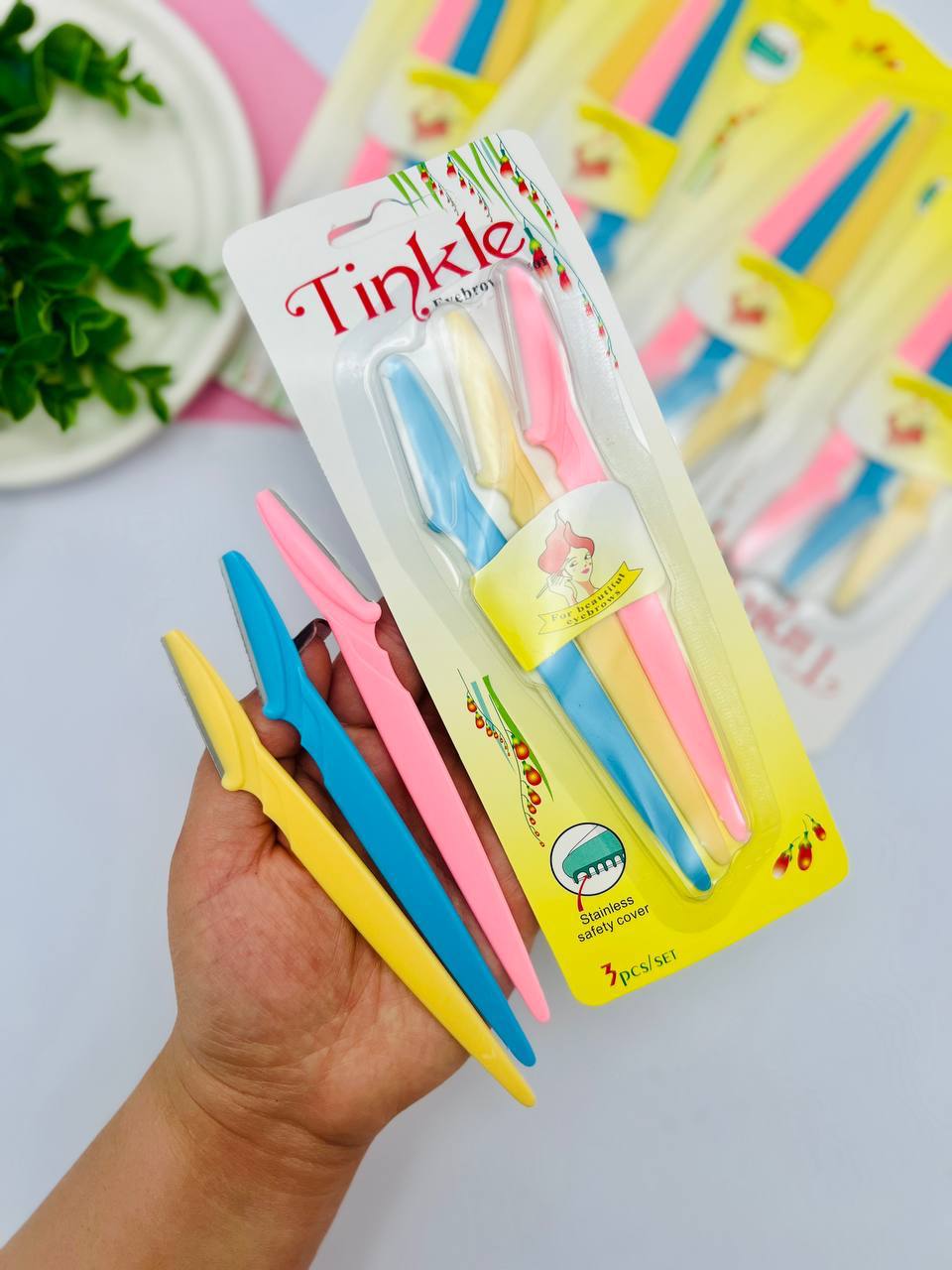ست ۳ عددی تیغ اصلاح ابرو Tinkle | با درپوش محافظ