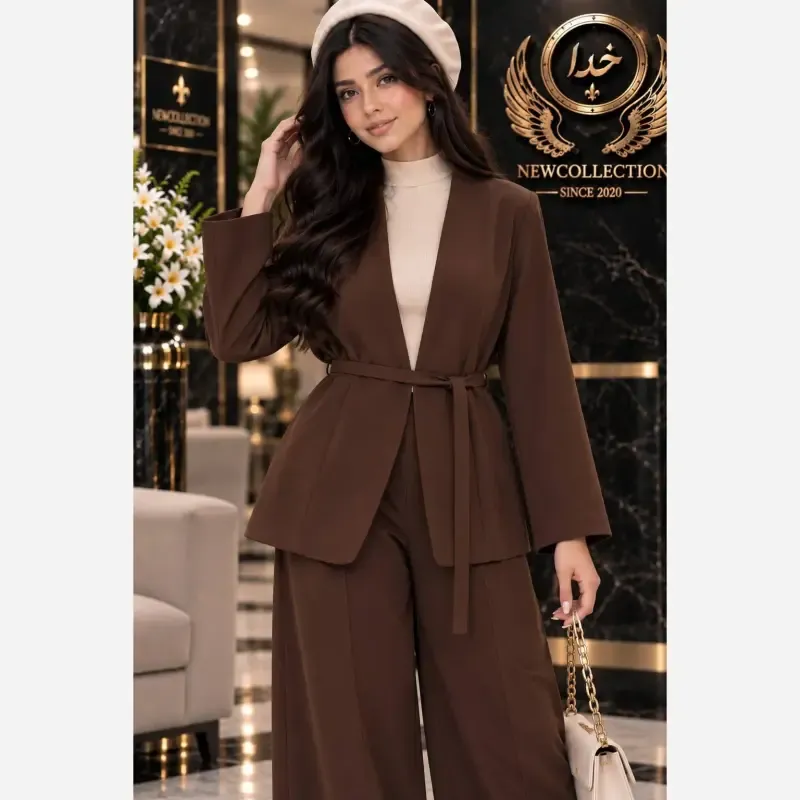 ست کت و شلوار پاییزه کتان کشی زنانه فری سایز