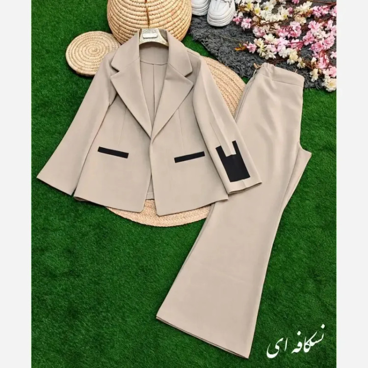 ست کت و شلوار زنانه مزونی نیلوفر جنس هرمس درجه یک سایز 38 تا 46