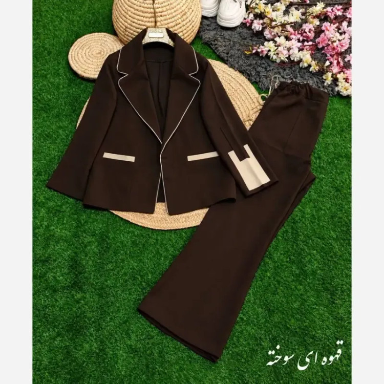 ست کت و شلوار زنانه مزونی نیلوفر جنس هرمس درجه یک سایز 38 تا 46