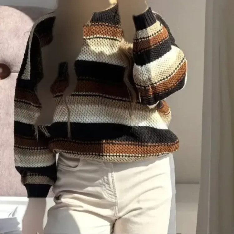 بافت زنانه راه راه مدل ایریس جنس بافت نخ اکریل فری سایز