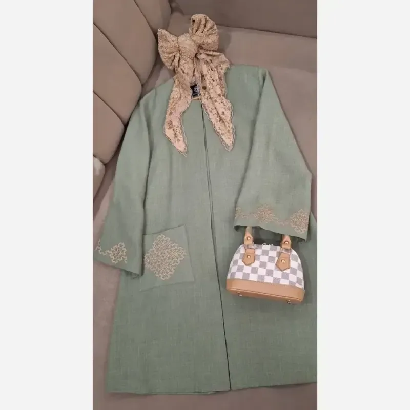 مانتو گلدوزی شده مدل راز جنس شانتون اسلپ قد 91 سانت
